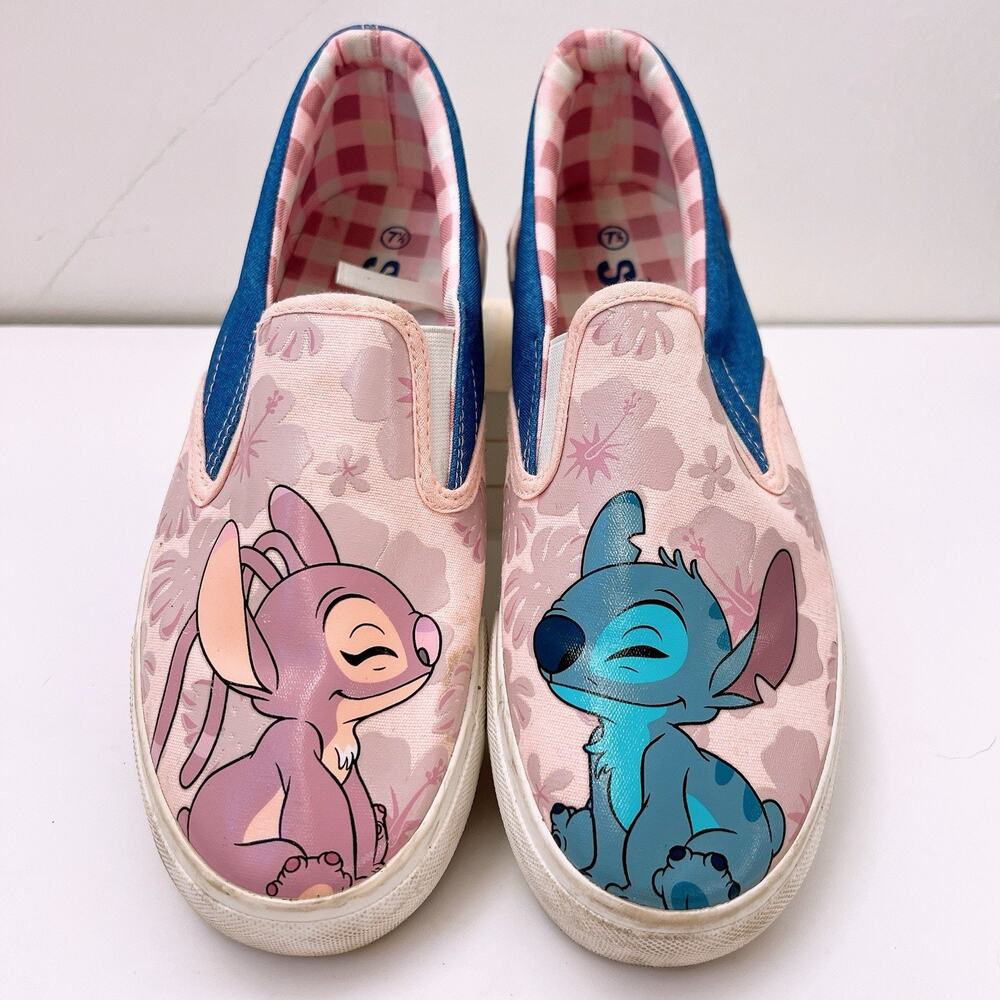 Disney Stitch & Angel Slip On Sneakers Shoes Women’s 7.5 Pink Purple Ground Up